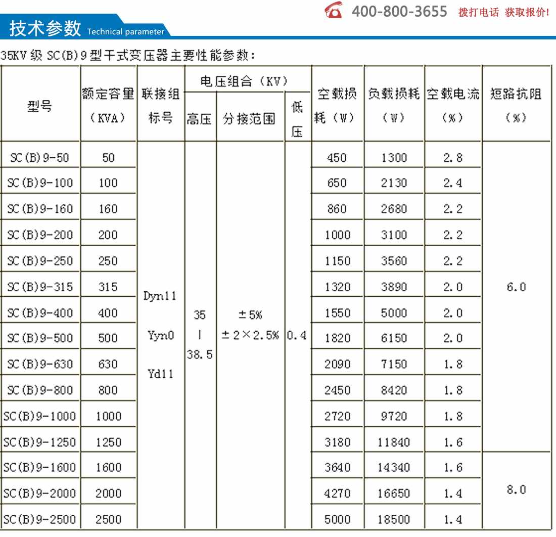 scb9系列35kv级干式变压器